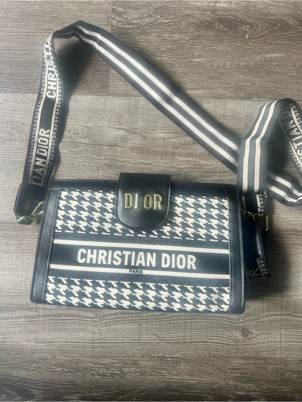 Dior Black & White Christian Dior Logo Canvas Messenger Bag
